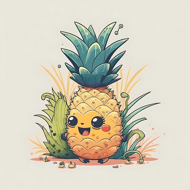 Cute pineapple digital art style colorful cartoon