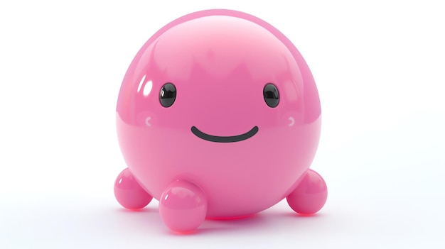 Cute pink alien creature with a happy face It has four small legs and a round body Isolated on a white background 3D rendering