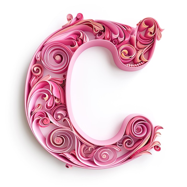 Photo cute pink alphabet c as quilling art shape on white background