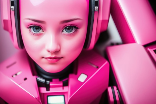 Photo cute pink android robot generative ai