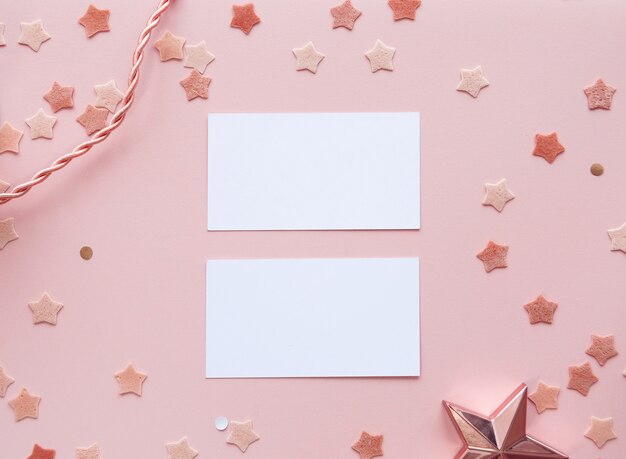 Photo cute pink background greeting cards mockup