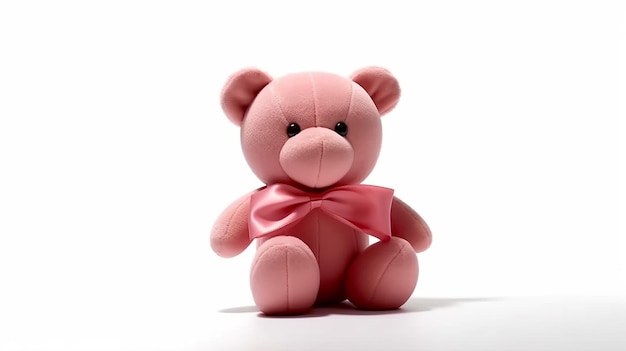 милая розовая кукла-медведь с луком, изолированной на белом фоне