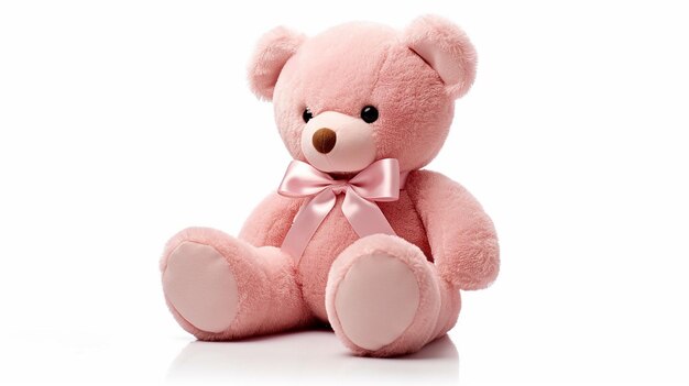 милая розовая кукла-медведь с луком, изолированной на белом фоне
