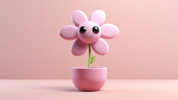 Милый розовый мультяшный цветок, генеративный искусственный интеллект