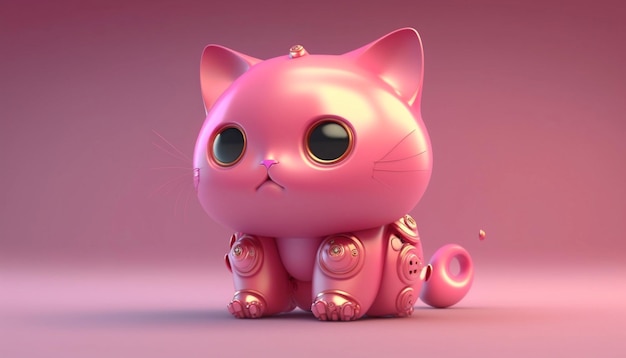Cute pink cat cartoon character Generative AI