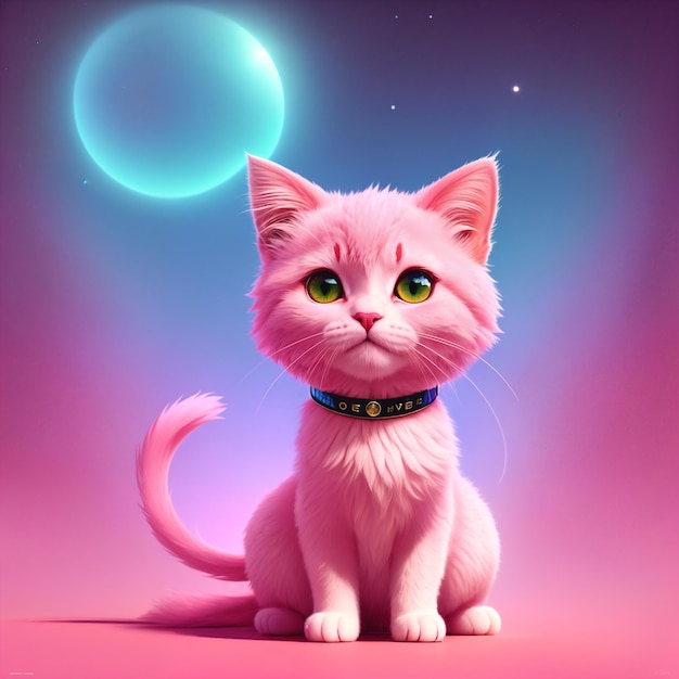Cute pink catDigital creative designer artAI illustration