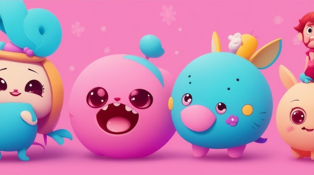 Cute pink character with pink background