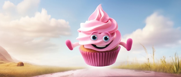 귀여운 핑크 컵케이크 달리기