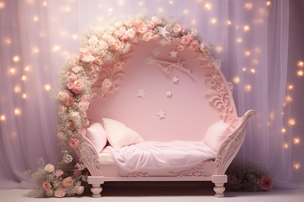 귀여운 분홍색 낮 침대 디지털 사진 낮 침대 액세서리