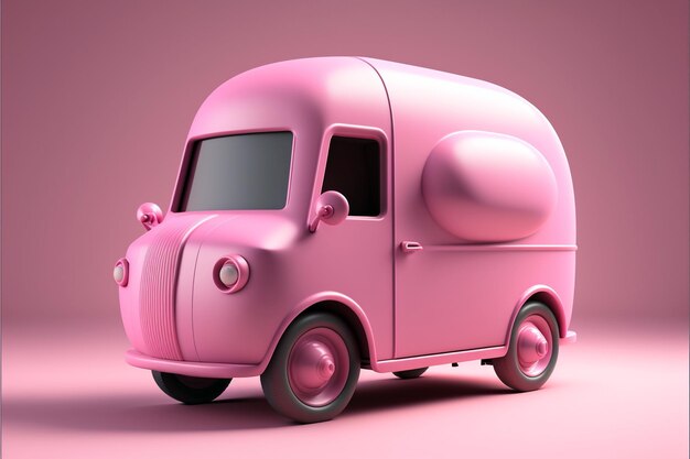 Photo cute pink delivery car express in cartoon style concept created with generative ai illustration