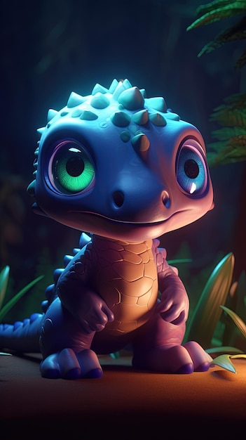정글의 귀여운 핑크 공룡 괴물 판타지 세계 꼬마 예술 큰 눈 조상 장난감
