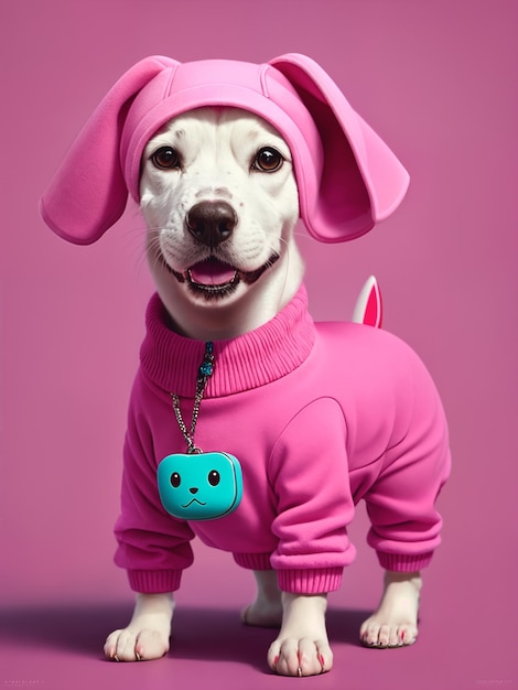 Симпатичная розовая собакаЦифровое креативное дизайнерское искусствоAI иллюстрация