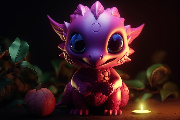 Cute pink dragon and pumpkin Halloween concept 3D illustration