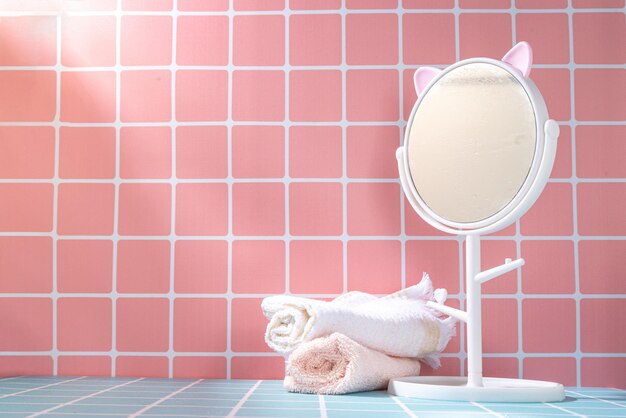 Cute pink empty bath shelf background