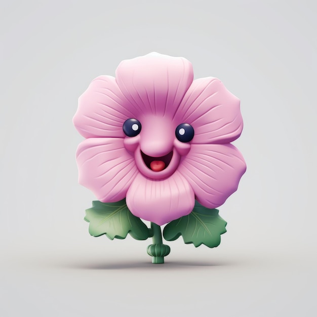 Photo cute pink flower emoji soft aesthetic 3d clay render