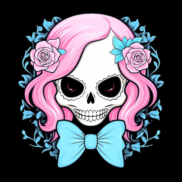 Photo cute pink girl skull with bow