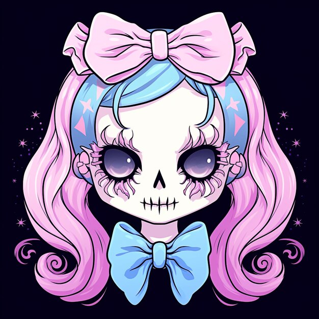 Cute pink girl Skull with bow