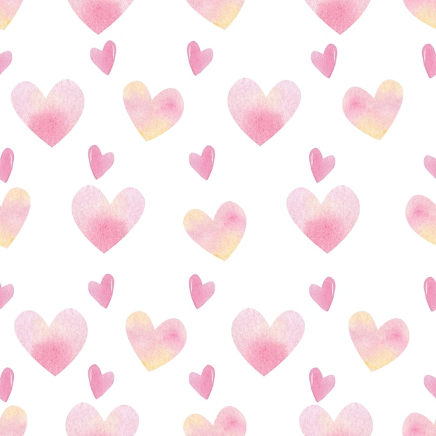 cute pink heart seamless pattern on white background watercolor texture for valentines day