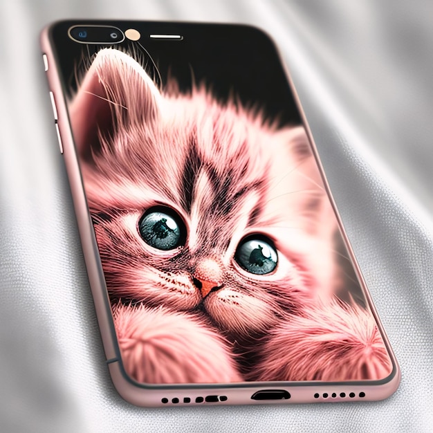 Cute Pink Kitten Wallpaper on Smartphone Display