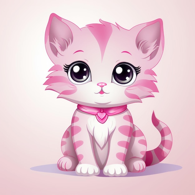 분홍색 배경에 큰 눈을 가진 귀여운 분홍색 고양이
