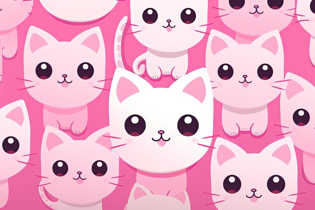 A cute pink meme cat cartoon pattern generative ai