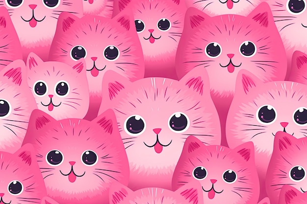 Photo a cute pink meme cat cartoon pattern generative ai