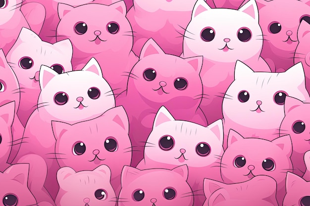 Photo a cute pink meme cat cartoon pattern generative ai