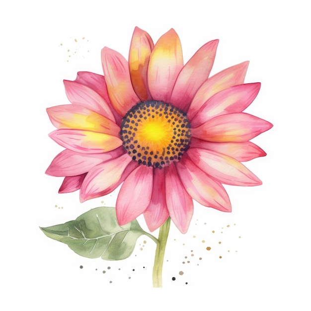 Cute pink sunflower water color painting generative AI