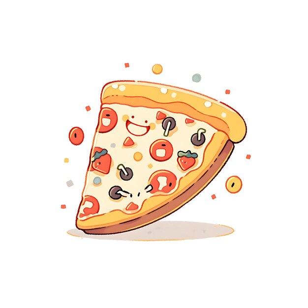 cute pizza 2d illustration icon full color doodle style minimalist design happy character