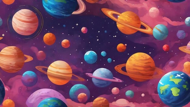 Cute planet seamless pattern design