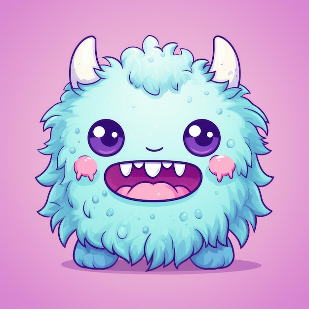 Photo cute and playful kawaii monster popping on plain background