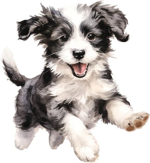 Cute playful puppy watercolor isolated on white