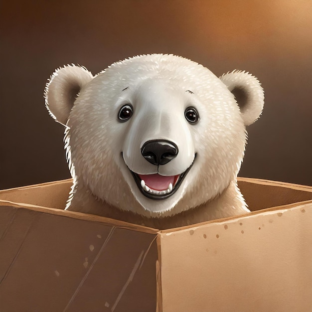 상자 속 귀여운 북극곰 디지털 아트