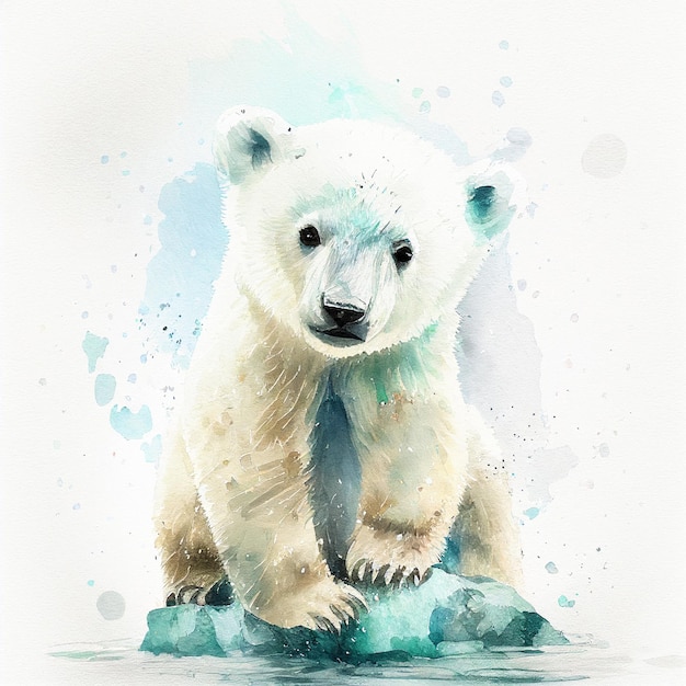 Cute polar bear cub watercolor illustration baby animal drawing winter cartoon character print