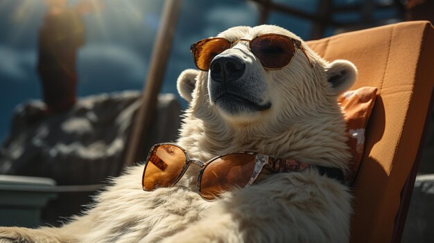 cute polar bear sleeping on the beach