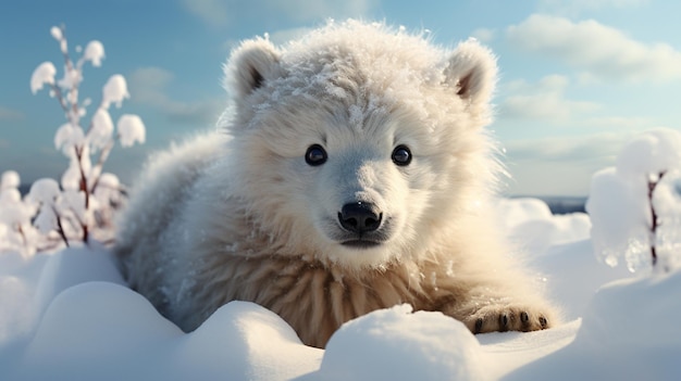 Cute polar bear in the wild arctic habitatgenerative ai