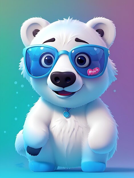 Cute polar bear with sunglasses splash