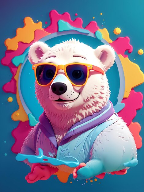 cute polar bear with sunglasses splash