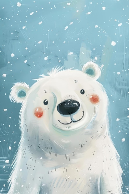Photo cute polar bear with winter background children illustration