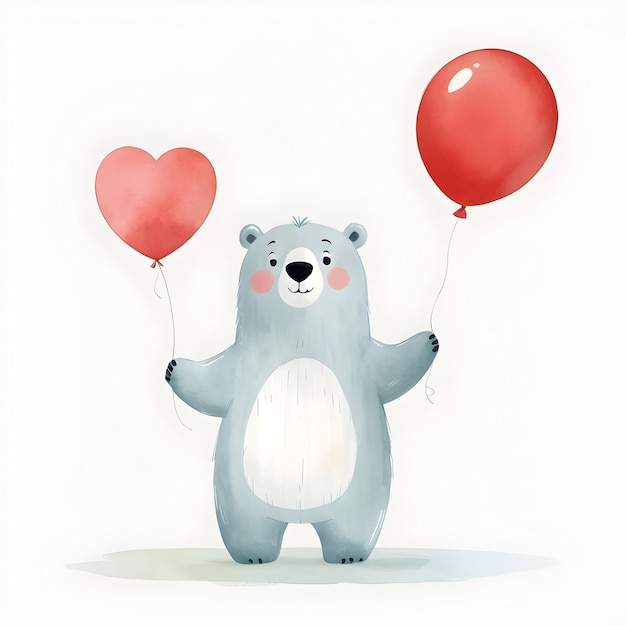 Cute Polarbear Holding Red Hear Balloon illustration for kids books