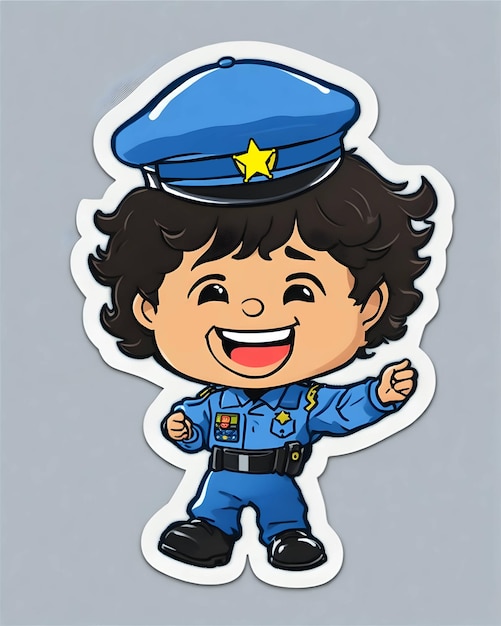 사진 귀여운 경찰 남자 만화 컬러 스티커 어린이 활동 일러스트레이션 티셔츠 패션