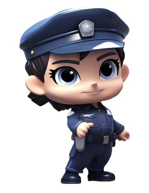 A Cute police woman character in uniform Isolate on white background