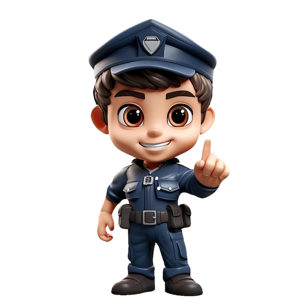 색 바탕에 고립된 유니폼을 입은 귀여운 경찰 캐릭터