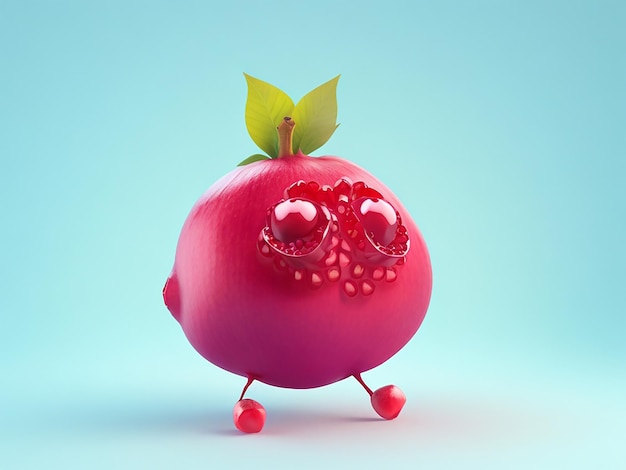 Photo cute pomegranate 3d cartoon character generated by ai