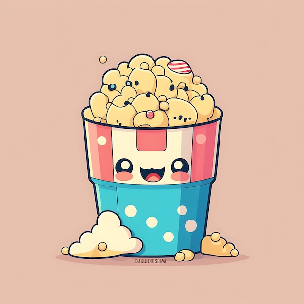 Photo cute popcorn digital art style colorful cartoon