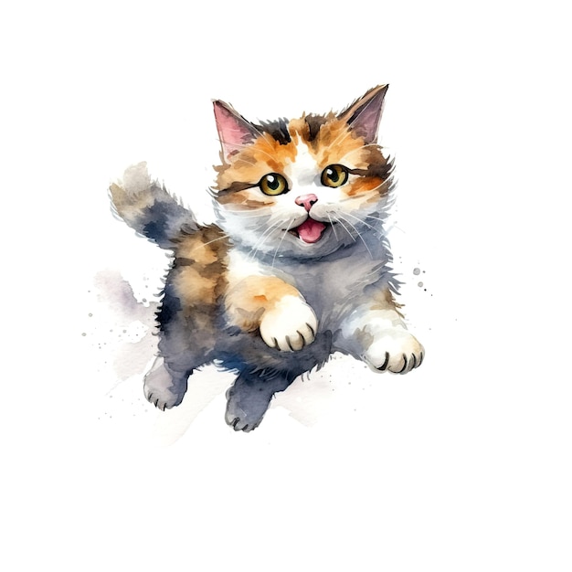 Cute portrait of cat watercolor isolated on white background Kitty cartoon watercolor