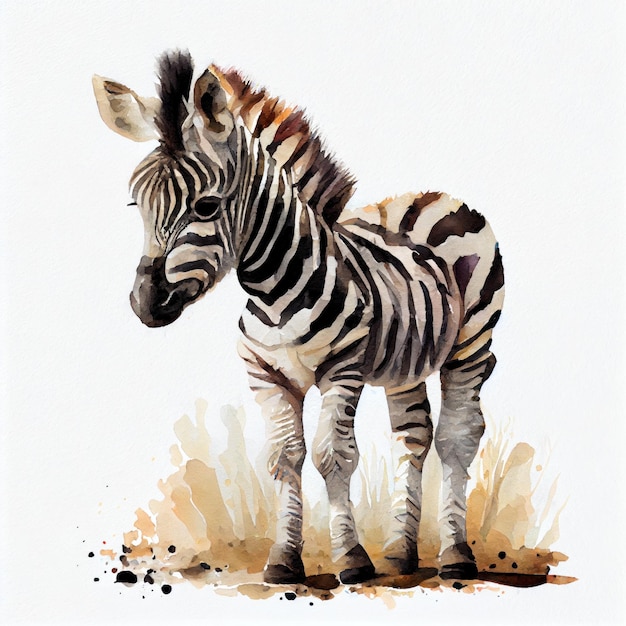 Cute portrait of a little zebra in watercolor