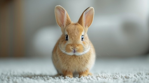 Cute portrait rabbit on light background AI generate illustration