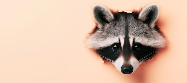 Cute portrait of a raccoon peeking out on a colored background mockup