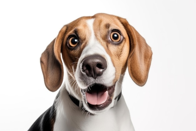 Cute Portrait of Surprised Beagle Dog with Big Eyes Isolated on White Background